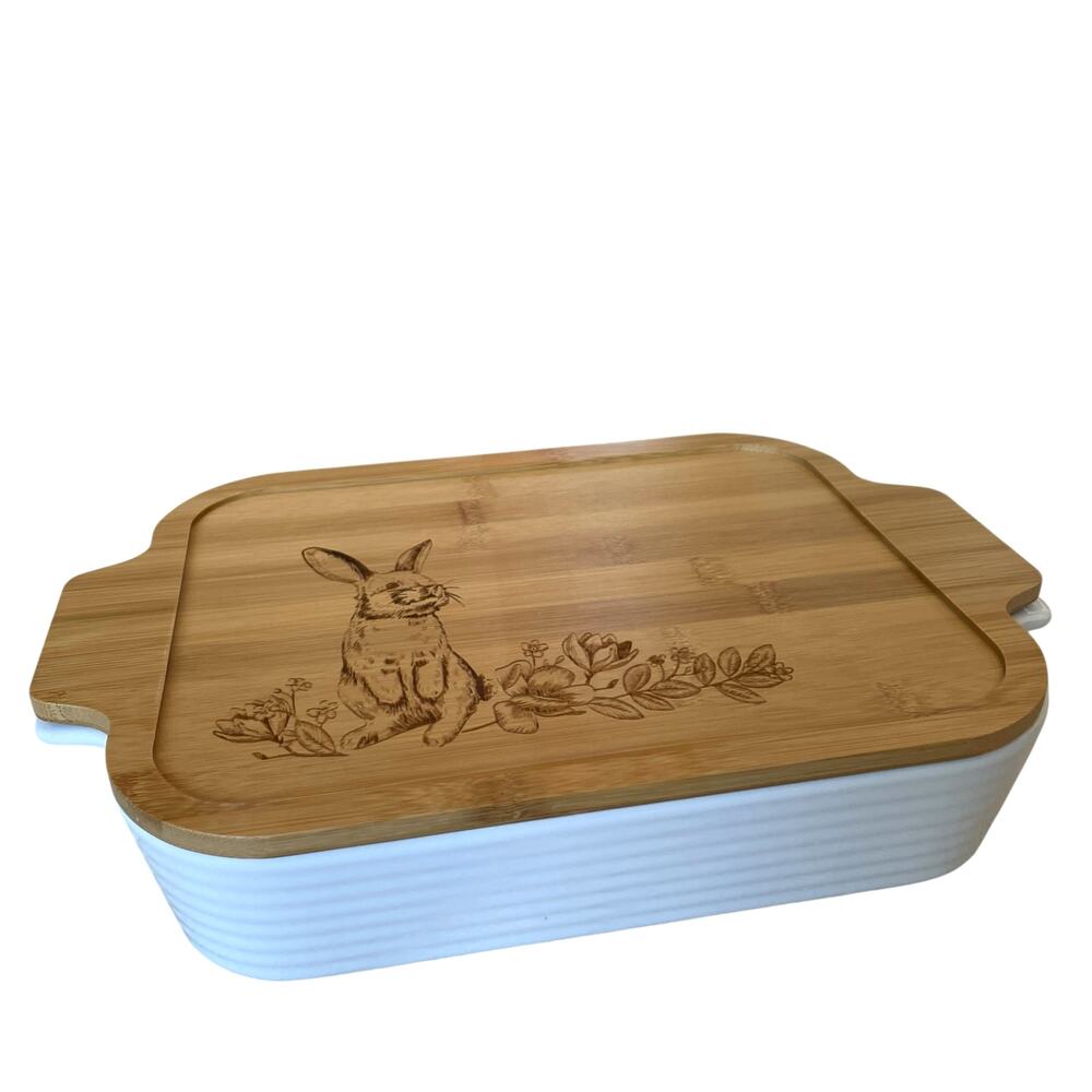 The Bakeshop Etched Bunny Oven To Table Baker 13x9 Easter Bakeware White NEW